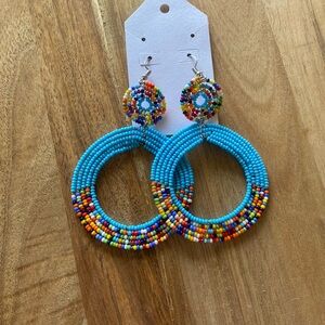 Blue Turquoise Dangle Earrings with Intricate Beadwork